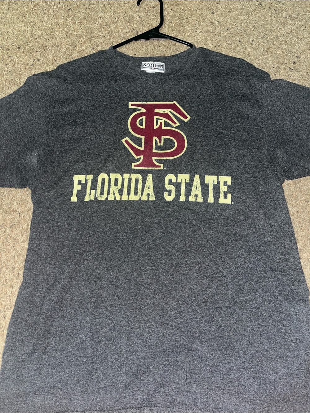 Grey Distressed Florida State Tee with Seminoles Logo